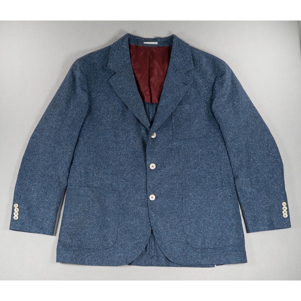 Brunello Cucinelli Mens Blue Silk Wool Cashmere 3 Button Blazer Sport Coat IT 56